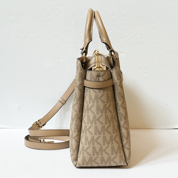 Michael Kors Reed Large Belted Satchel Shoulder Crossbody Bag MK Camel Multi - Picture 7 of 15